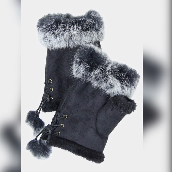 Pink Black Gray Brown Furry Fingerless GLOVES - Picture 13 of 16